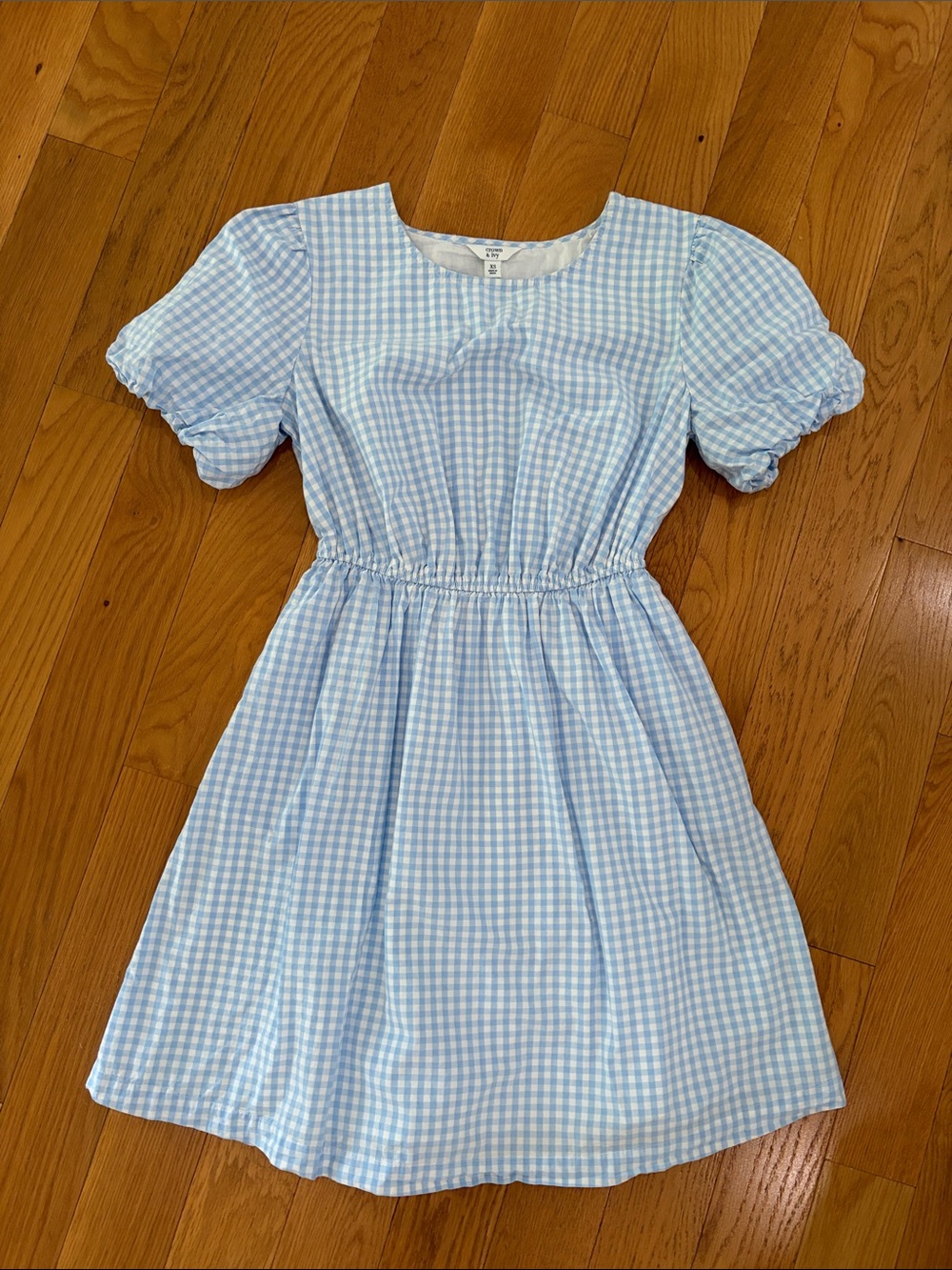 crown & ivy Light Blue Gingham Puff-Sleeve Dress
